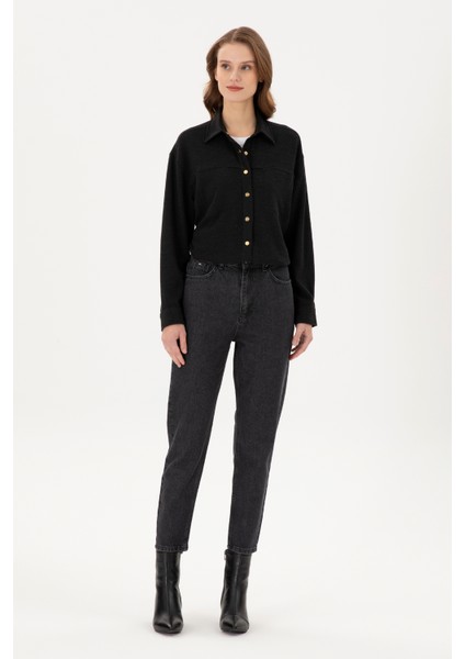 Kadın Siyah Gömlek Desenli 50289843-VR046 fırsatları