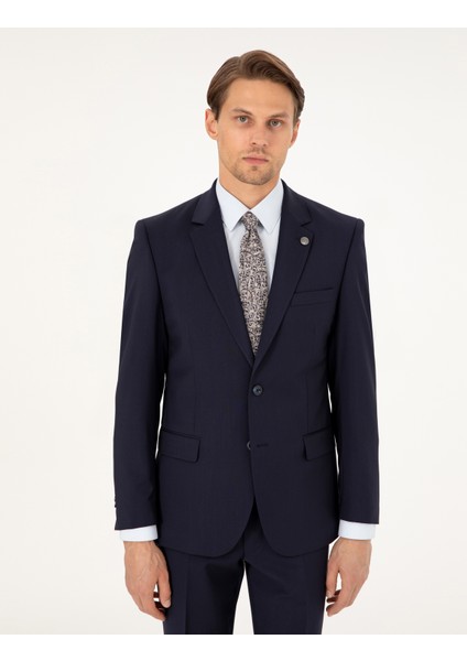 Erkek Lacivert Slim Fit %100 Yün Takım Elbise 50294275-VR033 modelleri