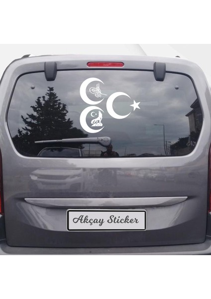 3 Hilal Sticker, Ayyıldız Sticker, Arka Cam Ülkücü Sticker, Araba Sticker, Oto Sticker