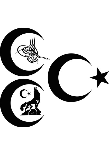 3 Hilal Sticker, Ayyıldız Sticker, Arka Cam Ülkücü Sticker, Araba Sticker, Oto Sticker