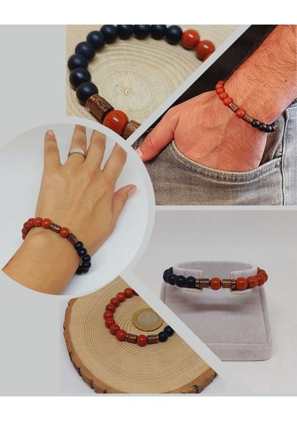Kırmızı Jasper & Oniks Taşı 8mm Tasarım Bileklik Hawaii Model (22455)