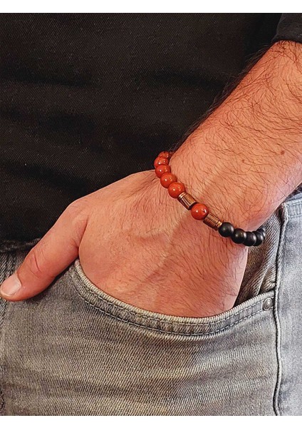Kırmızı Jasper & Oniks Taşı 8mm Tasarım Bileklik Hawaii Model (22455) modelleri