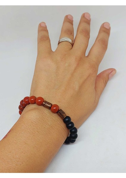 Kırmızı Jasper & Oniks Taşı 8mm Tasarım Bileklik Hawaii Model (22455) fırsatları