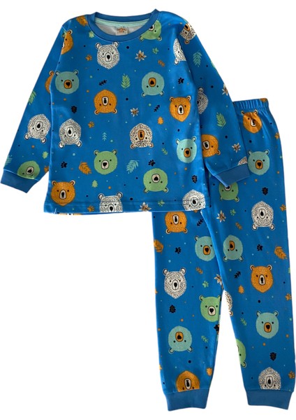 Elmas Kids Erkek Çocuk  Pamuklu Mavi Ayıcık Desen Pijama Takımı