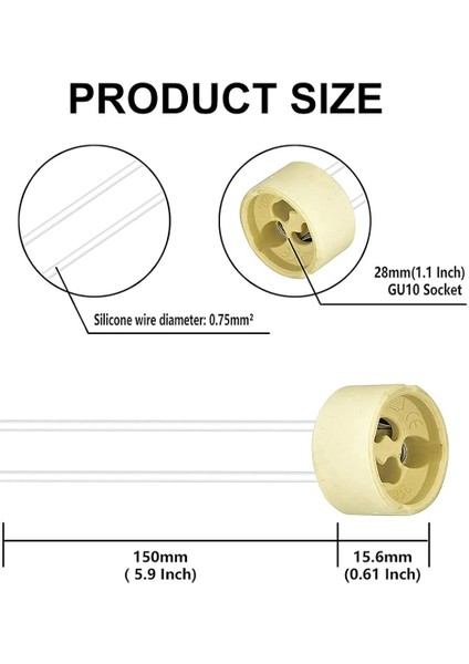 5 Adet GU10 Duy 2A LED Halojen Lamba Duyu 0,75 Mm² Silikon Tel Seramik Duy Bağlantı Duyları 300 W Enerji Sınıfı A