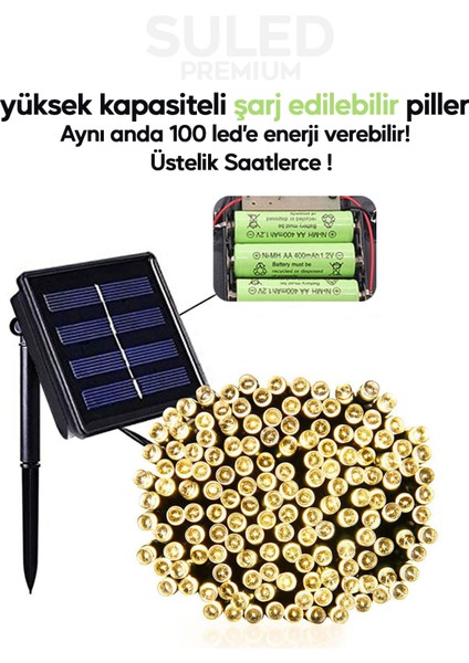 10 Metre Solar Enerjili Dekoratif 100 LED Işık Bahçe Balkon ve Süsleme Ledleri Gün Işığı