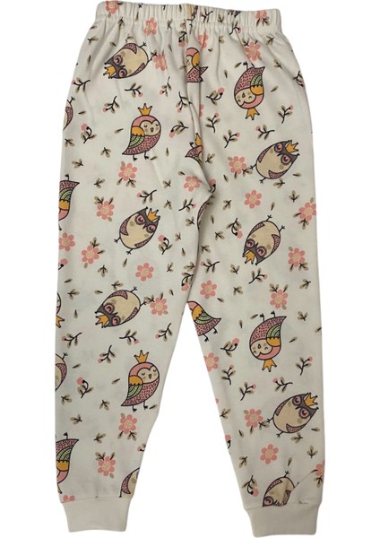 Kız Çocuk Pamuklu Beyaz Baykuş Desen Pijama Takımı