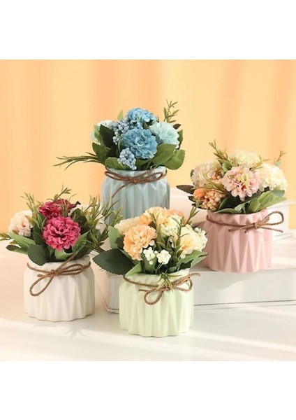 Şeker Renkler Dekoratif, Hediyelik 4'lü Sukulent ve Kaktüs Saksı Seti, Sunumluk