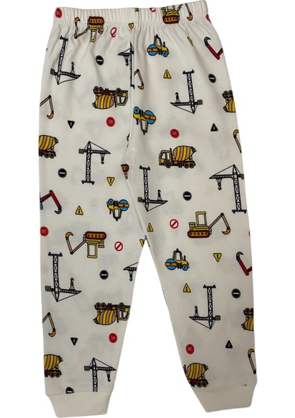 Elmas Kids Erkek Çocuk  Pamuklu Beyaz Iş Makinesi Desen Pijama Takımı