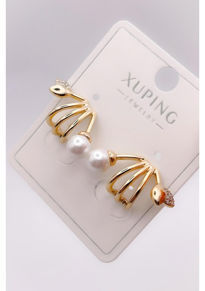 Çelik Küpe Çiçek Detaylı Incili Küpe