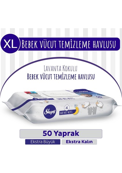 XL Lavanta Kokulu Bebek Vücut Temizleme Mendili 50 Yaprak