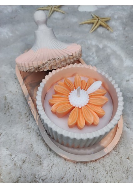 Ayd- Sunum Tepsi ve Mini Kabaklı Çizgili Vazo Papatya Model %100 Soya Wax %100 Taş Tozu fırsatları