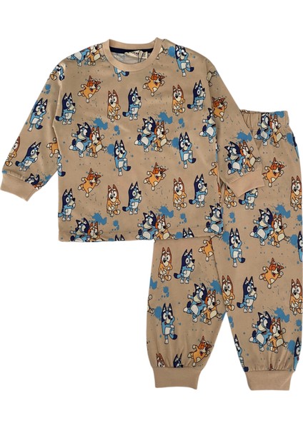 Erkek Çocuk %100 Pamuklu Bej Bluey Pijama Takımı