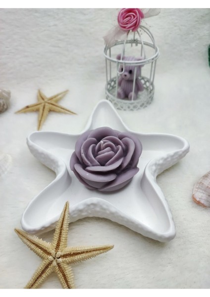 Deniz Yıldızı Biblo Yanında Gül Şeklinde Mum & Candle 2 'li Set
