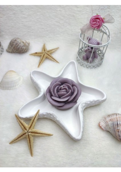 Deniz Yıldızı Biblo Yanında Gül Şeklinde Mum & Candle 2 'li Set modelleri
