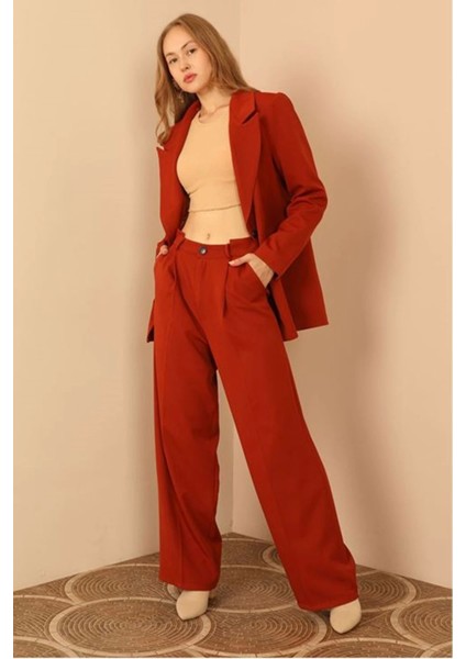 Atlas Kumaş Flato Detay Ceket Palazzo Takım-Kahve fiyatları