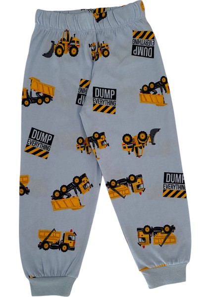 Erkek Çocuk Pamuklu Mavi Iş Makinesi Desen Pijama Takımı
