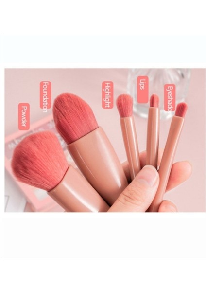 Profesyonel Taşınabilir Aynalı Makyaj Fırça Seti 5'li Pembe Renk fiyatları