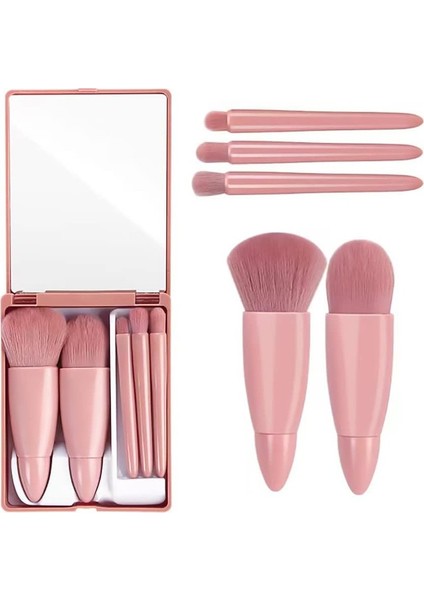 Profesyonel Taşınabilir Aynalı Makyaj Fırça Seti 5'li Pembe Renk fırsatları