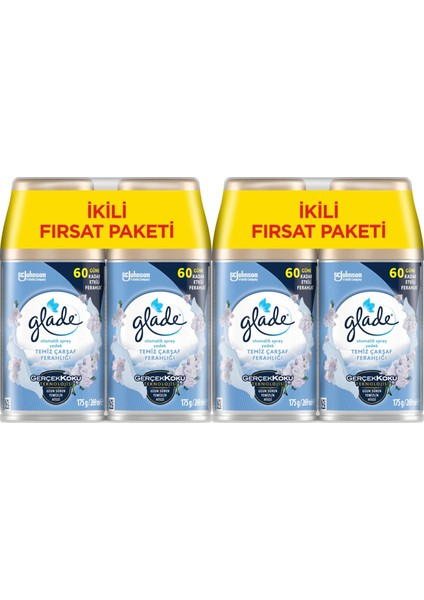 Oda Kokusu Otomatik Sprey Yedek 269ML (4 Lü Set) Temiz Çarşaf Ferahlığı (2pk*2)