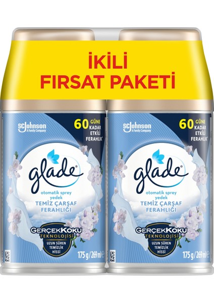 Oda Kokusu Otomatik Sprey Yedek 269ML (4 Lü Set) Temiz Çarşaf Ferahlığı (2pk*2)