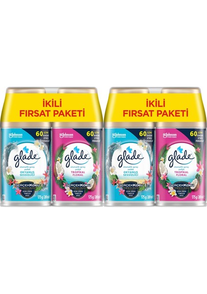 Oda Kokusu Otomatik Sprey Yedek 269ML (4 Lü Set) Okyanus Sessizliği ve Tropikal Floral (2pk*2)