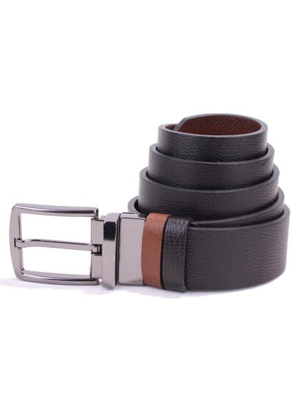 DMK26-465DG Siyah Taba 4 cm Çift Taraflı Deri Erkek Kemer