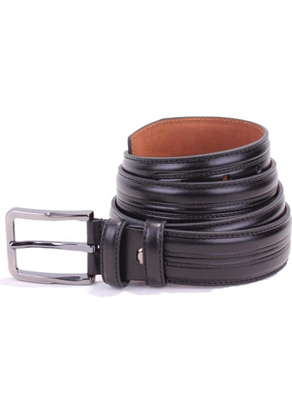 DMK26-305DG Siyah 3,5 cm Deri Erkek Kemer
