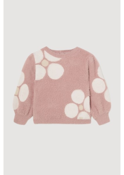 Çiçek Desenli Yumuşak Dokulu Bisiklet Yaka Peluş Kışlık Kız Çocuk Kazak