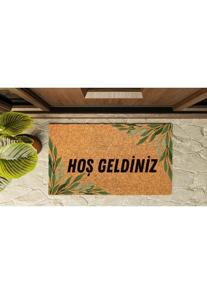 Kapı Önü Paspası Özel Tasarım Koko Model Yapraklar Hoşgeldiniz PK-1528