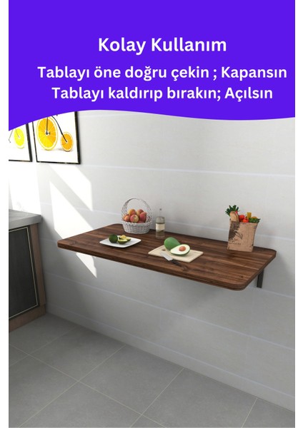 Kydonia Home Mdf Lam 4 Köşesi Oval Ceviz Ahşap Desenli Duvara Monte Kırma Katlanır Yemek Mutfak Masası