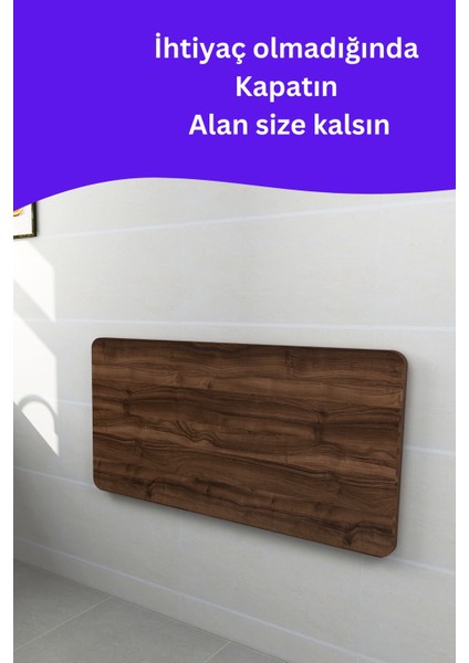 Kydonia Home Mdf Lam 4 Köşesi Oval Ceviz Ahşap Desenli Duvara Monte Kırma Katlanır Yemek Mutfak Masası