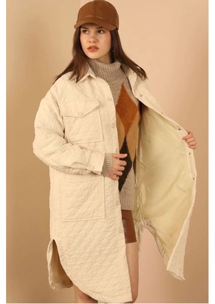 Jakar Kumaş Soğan Desen Oversize Kadın Uzun Gömlek-Taş fırsatları