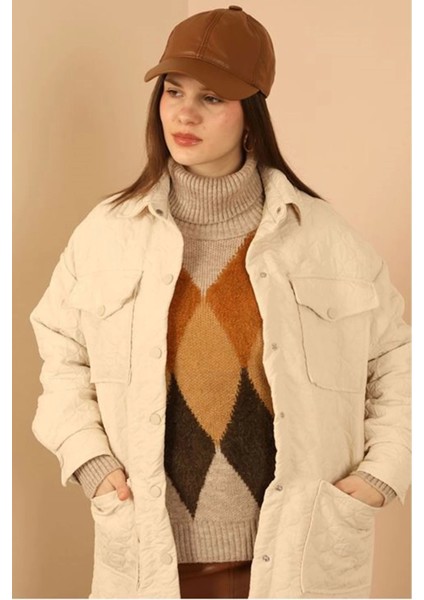 Jakar Kumaş Soğan Desen Oversize Kadın Uzun Gömlek-Taş indirimleri