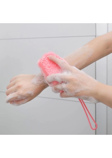 Pazar Durağı Süngerli Silikon Duş Fırçası - Peeling Banyo Kesesi