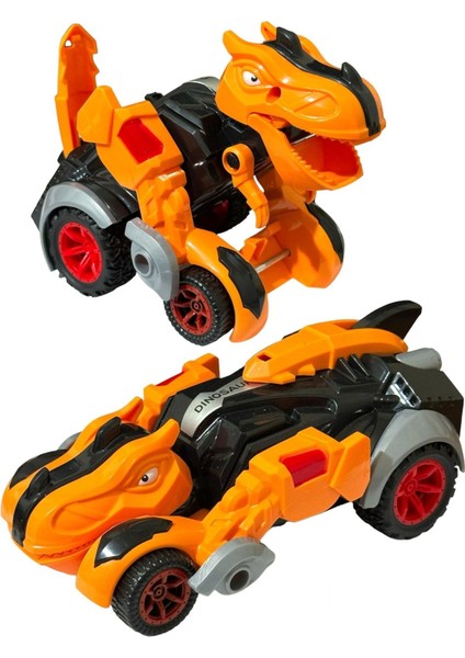Trex Dinazor Figür Araba Sürtmeli Teker Transformers Robot Dinozor 15CM Turuncu