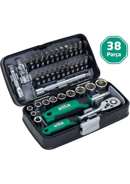 1/4'' Altıköşe Cırcırlı Lokma Anahtar ve Bits Uç Seti 38 Parça