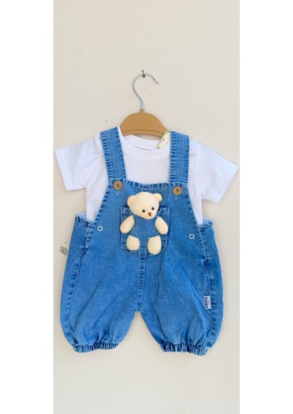 Oyuncak Ayılı Askılı Kısa Paça Kot Bahçıvan Slopet Tişört Takım