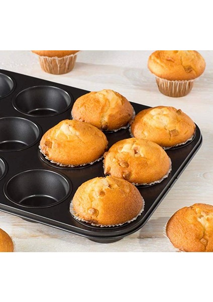 Pazar Durağı 12 Bölmeli Metal Yapışmaz Muffin Kek Kalıbı