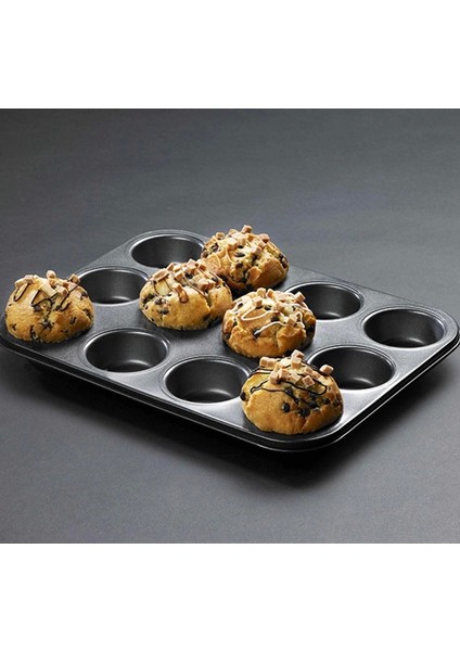 Pazar Durağı 12 Bölmeli Metal Yapışmaz Muffin Kek Kalıbı