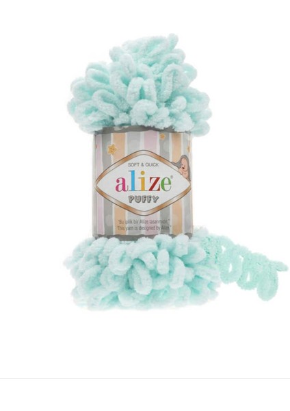 Puffy 5 Adet Elle Örülen Kadife Ip 15 Açık Su Yeşili