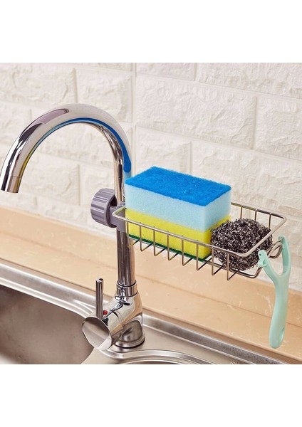 Pazar Durağı Tek Katlı  Metal Lavabo Rafı Organizer Musluğa Sabitlenir Askılı