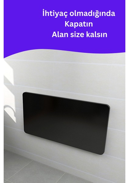 Kydonia Home Mdf Lam 4 Köşesi Oval Mat Siyah Duvara Monte Kırma Katlanır Yemek Mutfak Masası