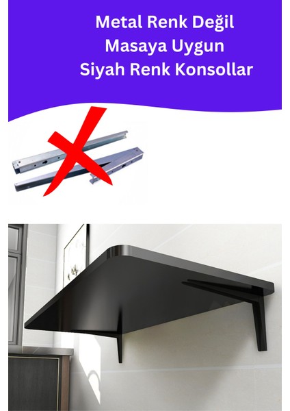 Kydonia Home Mdf Lam 4 Köşesi Oval Mat Siyah Duvara Monte Kırma Katlanır Yemek Mutfak Masası