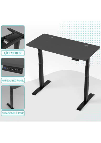 O-Flex Duo Çift Motorlu Elektrikli Yükseklik Ayarlı Masa - 120x60 - Antrasit