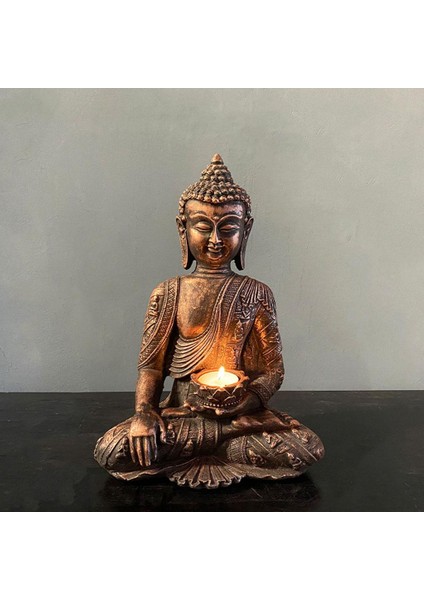 Willow Meditating Buda Heykeli Heykel Heykel Dekorasyonu Tealight 21X31CM A (Yurt Dışından)