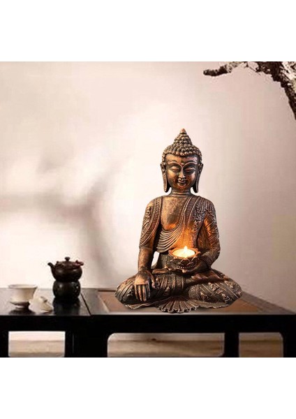 Willow Meditating Buda Heykeli Heykel Heykel Dekorasyonu Tealight 21X31CM A (Yurt Dışından)