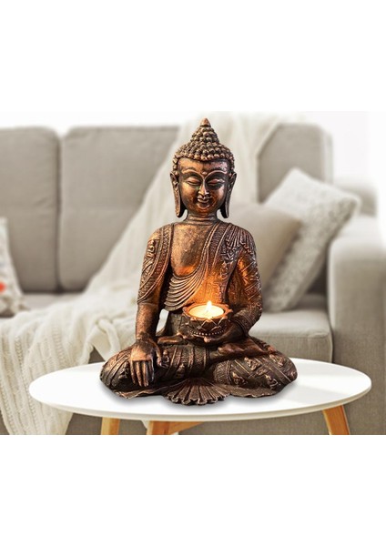 Willow Meditating Buda Heykeli Heykel Heykel Dekorasyonu Tealight 21X31CM A (Yurt Dışından)
