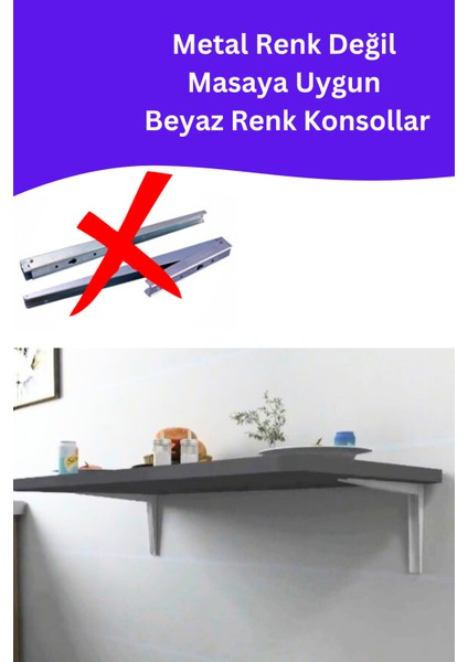 Kydonia Home Mdf Lam 4 Köşesi Oval Antrasit Gri Duvara Monte  Kırma Katlanır Yemek Mutfak Masası