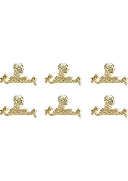 Atatürk Silüet Imza Tasarımlı Gold Renk Metal Yaka Rozeti 1 Paket 6'lı